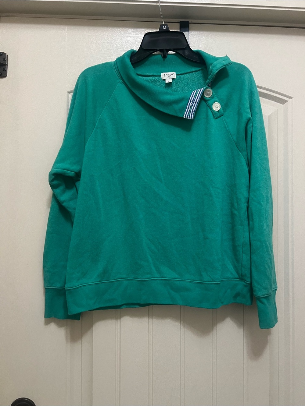 J. Crew Teal Green Pullover Sweater with Button Neck